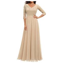 Ansenesna Lange Abendkleider Elegant Für Hochzeit Festliches Kleid Vokuhila Damen Spitze Abschlusskleider Ärmel Kurz Frauen Halbarm V Ausschnitt Ballkleid Hohe Taille Brautjungfernkleider Lang von Ansenesna