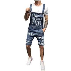 Ansenesna Latzhose Herren Jeans Zerrissen Löcher Kurz Jumpsuit Männer Sommer Destroyed Risse Ripped Streetwear Denim Overall Hose (Dunkelblau,L) von Ansenesna