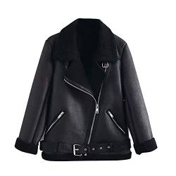 Ansenesna Leder Jacke Damen Gefüttert Warm Lederjacke Damen Winter Innenfutter Winterjacke Fellkragen Innen Mit Fell Fleece Jacke Reißverschluss von Ansenesna