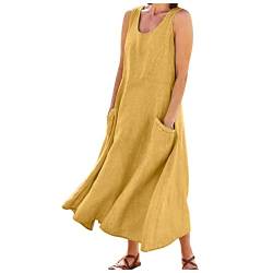 Ansenesna Leinenkleider, Maxikleider Damen Sommer Leinen Lange Sommerkleid Damen Elegant Ärmellos Luftige Sommerkleider Einfarbig Frauen Baggy Kleider Lang Elegante Damenkleider Leichte Strandkleid von Ansenesna