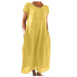 Ansenesna Leinenkleider Damen Leichtes Langes Sommerkleid Damen Leinen Elegantes Maxikleider Damen Sommer Lange Kleider Frauen Luftige Sommerkleider Kurzarm Leichte Damenkleider von Ansenesna