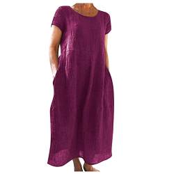 Ansenesna Leinenkleider Damen Leichtes Langes Sommerkleid Damen Leinen Elegantes Maxikleider Damen Sommer Lange Kleider Frauen Luftige Sommerkleider Kurzarm Leichte Damenkleider von Ansenesna