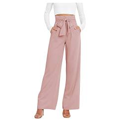 Ansenesna Marlene Hose Damen High Waist Weites Bein Weite Hosen Zum Binden Frauen Elegant Palazzo Hose Wide Leg Gerades Bein Wickel Hose von Ansenesna