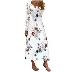 Ansenesna Maxikleider Damen Sommer Blumen Lange Sommerkleid Damen Ärmel Spitze Langarm Luftige Sommerkleider Elegant Kleider Frauen V Ausschnitt Lang Elegante Damenkleider Knöpf Leicht Strandkleid von Ansenesna