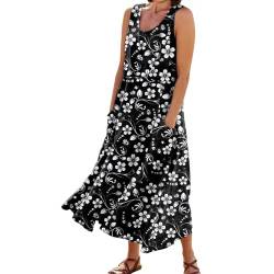 Ansenesna Maxikleider Damen Sommer Blumen Langes Sommerkleid Damen Leicht Elegant Maxi Kleider Ärmellos Strandkleid Frauen Locker Luftige Sommerkleider mit Taschen Leichte Italienische Kleider von Ansenesna