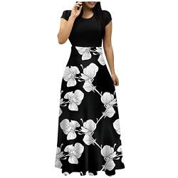 Ansenesna Maxikleider Damen Sommer Blumen Sommerkleid Damen Lang Luftige Sommerkleider Elegant Italienische Kleider Frauen Kurzarm Elegante Damenkleider Blumenmuster Lange Maxi Strandkleid von Ansenesna