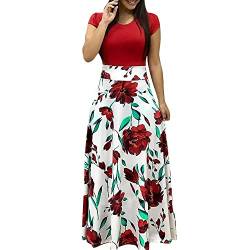 Ansenesna Maxikleider Damen Sommer Blumen Sommerkleid Damen Lang Luftige Sommerkleider Elegant Italienische Kleider Frauen Kurzarm Elegante Damenkleider Blumenmuster Lange Maxi Strandkleid von Ansenesna