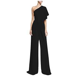 Ansenesna One Shoulder Jumpsuit Damen Festlich Hochzeit Schulterfrei Hosenanzug Damen Elegant Lang Weites Bein Eleganter Overall Damen Einteiler Kuschelig Jumpsuits Frauen Einfarbig Lange Playsuit von Ansenesna