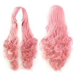 Ansenesna Perücke Grün Lang Locken Ombre Damen Langhaar Wig für Cosplay Karneval Party Fasching (Rosa) von Ansenesna