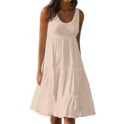 Ansenesna Sommerkleid Damen Knielang Elegant Kleider Damen Sommer A Linie Strandkleid Frauen Ärmellos Luftige Sommerkleider Leicht und Luftig Damenkleider Rüschen Tailliert Strand Kleid von Ansenesna