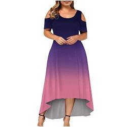 Ansenesna Sommerkleid Große Größen Damen Kleid Vorne Kurz Hinten Lang Elegant Kleider Für Mollige Maxikleid Dicke Frauen Sommer üBergröße Sommerkleider Off Shoulder Kurzarm Strandkleid Leicht von Ansenesna