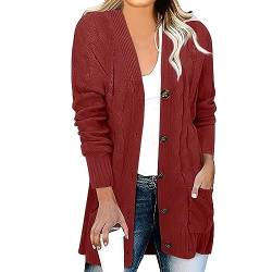 Ansenesna Strickjacke Damen Lang Grobstrick Warm Winter Cardigan Damen Mit Knöpfen Strickjacken Zopfmuster Strick Strickmantel Frauen Mit Schalkragen Longstrickjacke Elegant Dicke Mantel von Ansenesna