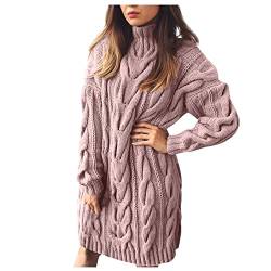 Ansenesna Strickkleid Damen Zopfmuster Rollkragen Langarm Winter Elegant Pullover Kleid Frauen Dick Strick Kleider von Ansenesna