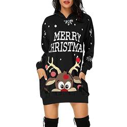 Ansenesna Sweatkleid Mit Kapuze Damen Weihnachten Langarm Hoodie Pulloverkleid Damen Christmas Winter Hoodie Kleid Damen Muster Weihnachtskleid Frauen Hoodiekleider von Ansenesna