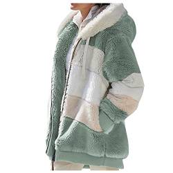 Ansenesna Teddy Fleecejacke Damen Warm Mit Kapuze Teddyjacke Damen Flauschig Jacke Frauen Gefüttert Teddyfleece Plüschjacke Teddyfell Winterjacke Plüsch Reißverschluss Winter Mäntel von Ansenesna