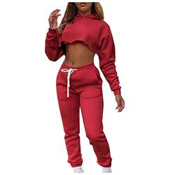 Ansenesna Trainingsanzug Damen Bauchfrei Hoodie Elegant Jogginganzug Frauen Crop Kapuze Zweiteilig Hosenanzug Joggingstyle Hausanzug 2 Teilig Freizeitanzug Langarm Hoodie und Jogginghose von Ansenesna