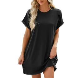 Ansenesna Tunika Kleid Damen Kurz Tshirt Kleider Damen Sommer Elegant Luftige Sommerkleider Leicht Locker Sommerkleid mit Taschen Frauen Weite Leichte Blusenkleid Einfarbig Strand Shirtkleid von Ansenesna