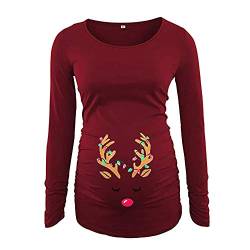 Ansenesna Umstandskleidung Weihnachten Damen Elegant Soft Langarm Weihnachts Elch Tops (S, Rot) von Ansenesna