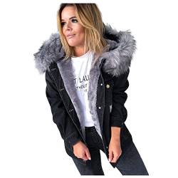 Ansenesna Winterjacke Damen Jeans Mit Fell Gefüttert Jeansjacke Damen Mit Kapuze Fellkapuze Winter Warme Mäntel Frauen Innenfutter Dicker Stoff Jacken von Ansenesna