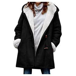 Ansenesna Winterjacke Damen Lang Warm Gefüttert Winter Jacke Damen Mit Kaputze Fleecejacke Frauen Innenfutter Dicker Stoff Warme Mäntel Innen Mit Fell Kapuzenjacken Mit Knöpfen von Ansenesna