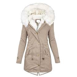 Ansenesna Winterjacke Damen Parka Lang Mit Kapuze Winter Jacke Damen Warm Gefüttert üBergangsjacke Frauen Innenfutter Dicker Stoff Warme Mäntel Fellkapuze mit Reißverschluss Jacken Mit Fell von Ansenesna