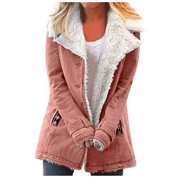 Ansenesna Winterjacke Damen Warm Gefüttert Jacke Damen Ohne Kapuze Innenfutter Winter Mäntel Frauen Innenfell Fellkragen üBergangsjacke mit Knöpfen von Ansenesna