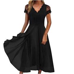 Festliche Kleider Für Hochzeit,Abendkleid Schwarz Damen Chiffon Asymmetrisch Ballkleid Elegant Spitze Ärmeln Chiffonkleid Frauen V Ausschnitt Elegante Abschlusskleider Schick Kleid von Ansenesna