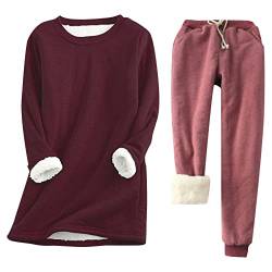 Hausanzug Warm Damen Fleece Winter Gefüttert Zweiteiler Hausanzug Damen Innenfell Teddyfleece Warmer Schlafanzug Damen Plüsch Fleece Hosenanzug Frauen Zweiteilig Innenfutter Pajama 2 Teilig von Ansenesna