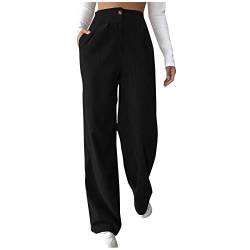 High Waist Cordhose Damen Weites Bein Hose Damen Cord Hohe Taille Weite Hosen Elegant Frauen Lang Einfarbig Hoher Bund Freizeithose Löcher Baggy Cordhose von Ansenesna