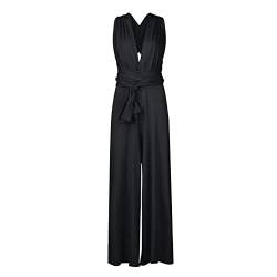 Jumpsuit Damen Festlich Hochzeit V Ausschnitt Jumpsuit Damen Elegant Lang Weites Bein Eleganter Overall Einteiler Damen Kuschelig Hosenanzug Frauen Sommer Einfarbig Lange Beine Playsuit von Ansenesna