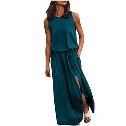 Kleid Mit Schlitz Maxikleider Damen Sommer Ärmellos Sommerkleid Damen Lang Luftige Sommerkleider Elegant A Linie Lange Kleider Frauen Elegante Damenkleider Einfarbig Maxi Strandkleid von Ansenesna