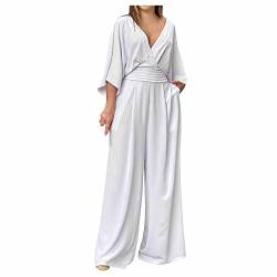 Overall Damen Festlich Hochzeit Lang Hosenanzug Damen Elegant V Ausschnitt Weites Bein Eleganter Jumpsuit Damen Einteiler Kuschelig Playsuit Frauen Rückenfrei Einfarbig Lange Onesie von Ansenesna