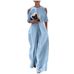 Overall Damen Festlich Hochzeit Lang Hosenanzug Damen Elegant Weites Bein Eleganter Jumpsuit Damen Einteiler Kuschelig Playsuit Frauen Kurzarm Einfarbig Onesie Lange Beine Onesie von Ansenesna