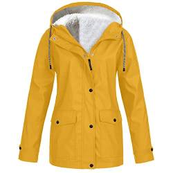 Regenjacke Damen Gefüttert Mit Kapuze Gefütterte Regenjacke Damen Wasserdicht Atmungsaktiv Lang Warm Regenmantel Damen Mit Innenfutter Winterjacke Frauen Mit Fleece Winter Jacke von Ansenesna