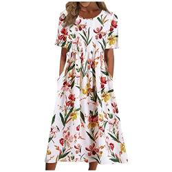 Sommerkleid Damen Blumen Kleider Damen Sommer A Linie Knielang Luftige Sommerkleider Elegant Strandkleid Frauen Blumenmuster Leichte Boho Kleid Kurzarm Elegante Damenkleider von Ansenesna