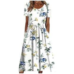 Sommerkleid Damen Blumen Kleider Damen Sommer A Linie Knielang Luftige Sommerkleider Elegant Strandkleid Frauen Blumenmuster Leichte Boho Kleid Kurzarm Elegante Damenkleider von Ansenesna