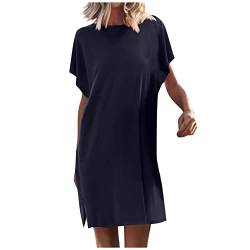 Tunika Kleid Fledermausärmel Tshirt Kleider Damen Sommer Kurz A Linie Sommerkleid Damen Elegant Luftige Sommerkleider Mit Schlitz Leichte Kleid Frauen Einfarbig Elegante Damenkleider von Ansenesna