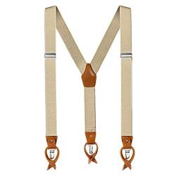 Anshili Herren Hosenträger mit 3 Clips 6 Knopfloch Y-Form - 3.5 cm Breit (Beige) von Anshili