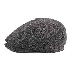 Anshili Herren Schiebermütze mit Ohrenklappen Schirmmütze Newsboy Cap (Schwarz B, M: 55-57 cm) von Anshili