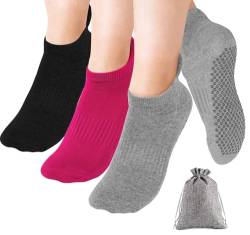 Anstore 3 Paar Jogasocken Yoga Socken Rutschfeste Socken Antirutschsocken Damen für Pilates, Barre, Ballett, Tanz von Anstore