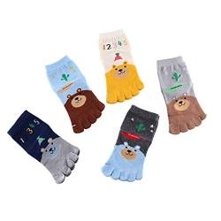 Socken für Kleinkinder, Babys, Mädchen, Jungen, Baumwolle, Strümpfe, Zehensocken, niedlich, Cartoon-Tier, fünf Finger, Crew-Knöchelsocken, Show, 3–6 Jahre, 5 Paar von Antcher