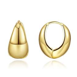 Gold-Creolen für Damen, klein, vergoldet, mehrere Piercings, hypoallergene Ohrringe mit flacher Rückseite, Mini-klobige Gold-Huggie-Creolen, goldene Ohrstecker von Anten Pink