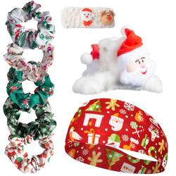 Weihnachts-Haarspangen für Frauen, 4Pcs Weihnachts-Schneeflocken-Knoten-Stirnband-Haarspangen, rot-grün karierte Haarklammer, Haarnadel für Weihnachtsfeier-Zubehör (Weihnachtsmann) von Anten Pink