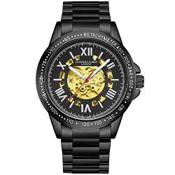 Anthony James Techtonic Automatic Wrist Watches - Handmontierte Wasser- und Kratzfeste Uhr mit Skelett-Zifferblatt Analoguhren Herren – Schwarz von Anthony James