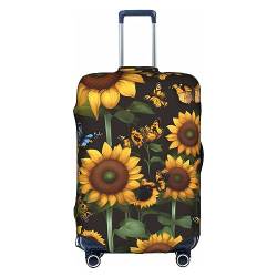 Gepäckabdeckung mit Sonnenblumen- und Schmetterlingen, Kunstdruck, elastisch, Reisegepäckschutz, Spandex, passend für 45,7 - 71,1 cm Gepäck, weiß, S von Anticsao