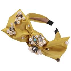 Antique Anyan Perlen-Satin-Haarband, breite Schleife, Diamanten, Haarreifen für Damen und Mädchen (gelb) von Antique Anyan