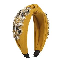 Blume Perle Stoff Haarband retro Persönlichkeit Strass Haarreif breite Seite Diamanten geknotet Haarschmuck (gelb) von Antique Anyan
