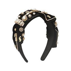 Großer Bogen Haarreif Barockes höfisches Temperament Haarschmuck elegantes Diamant Perlen Haarband für Frauen Mädchen (schwarz) von Antique Anyan