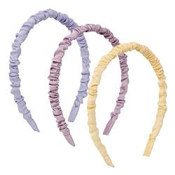Kreatives Plissee-Haarband, einfaches frisches Haarschmuck, Satin-Stoff, Haarreif, Set mit 3 Haarbändern (blau-gelb-lila) von Antique Anyan