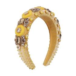 Mode Kristall Schwamm breite Kante Haarband geometrische Perle Hair Hoop Barock Strass Retro kreative Haar-Accessoires (gelb) von Antique Anyan